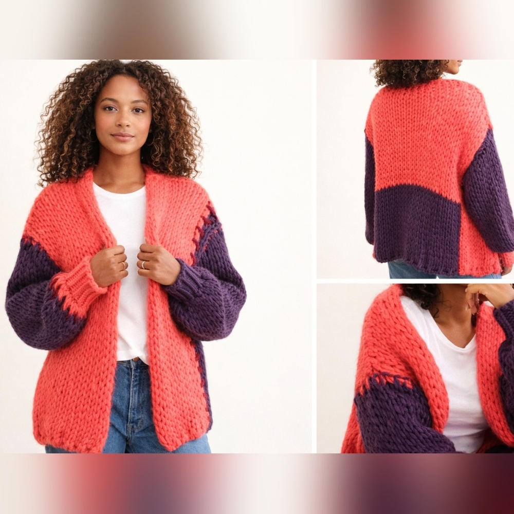 Anthropologie Free People SAACHI Chunky Knitted Cardigan Patchwork Oversized